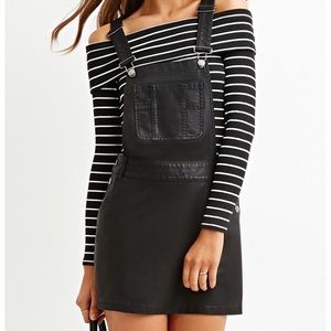 BLACK LEATHER FOREVER 21 OVERALL DRESS